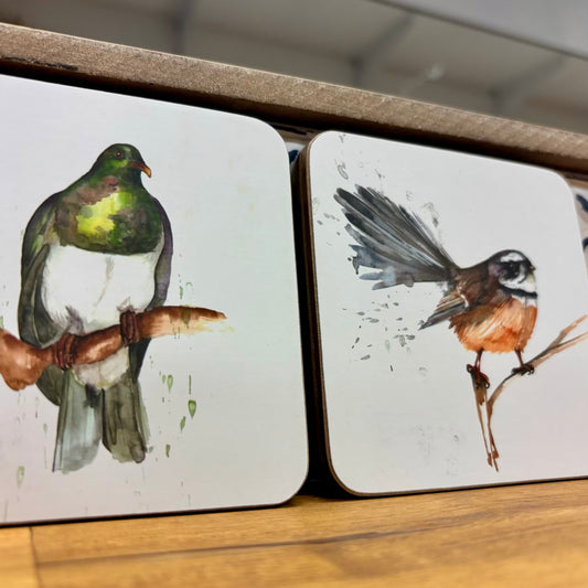 Meg Hawkins | Kereru and Piwakawaka Coasters
