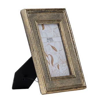 Decorative photo frame with a textured gold border on a white background