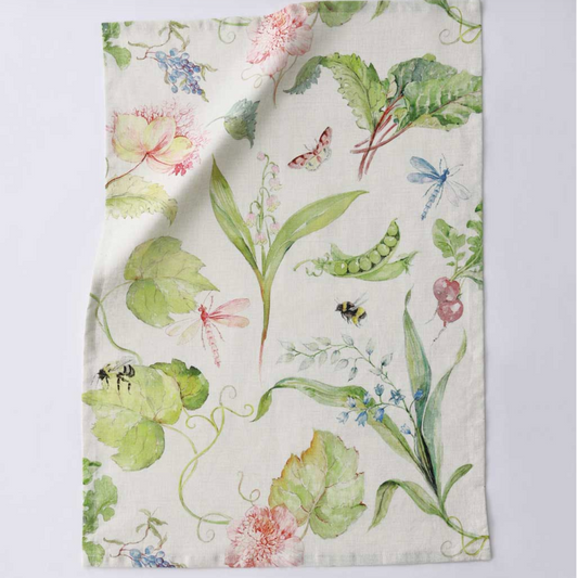 Floral and leaf patterned fabric on a white background