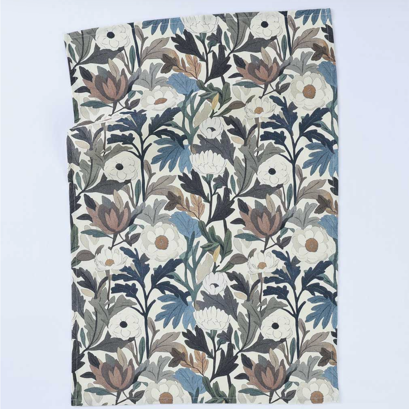 Floral patterned fabric on a light blue background