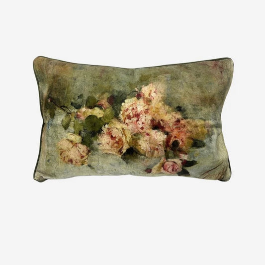 Decorative pillow with floral design on a white background