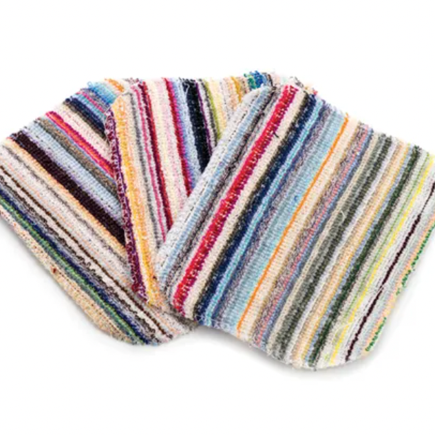 Multicolored striped fabric on a white background