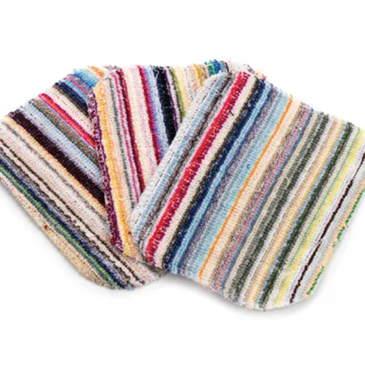 Multicolored striped fabric on a white background