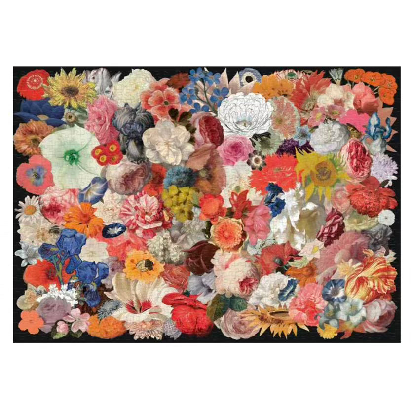 Colorful floral arrangement on a black background