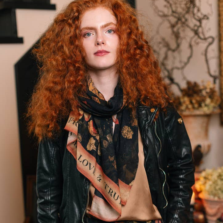 Heart of Gold Scarf with Swallows & Sacred Heart