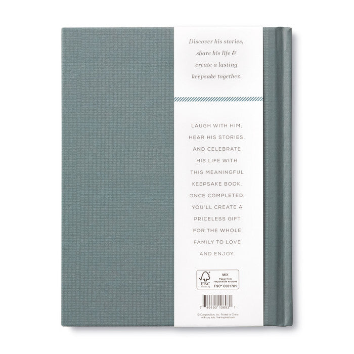 Gray keepsake book with text on a white background