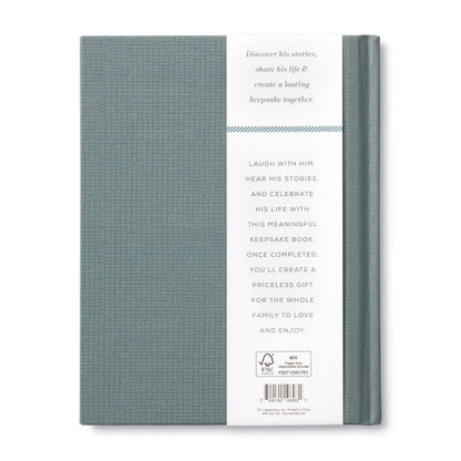 Gray keepsake book with text on a white background