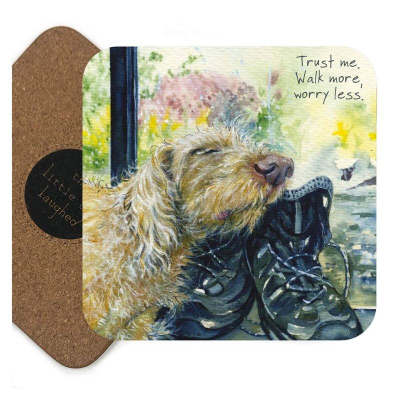 Card with a dog illustration and text 'Trust me. Walk more, worry less.'
