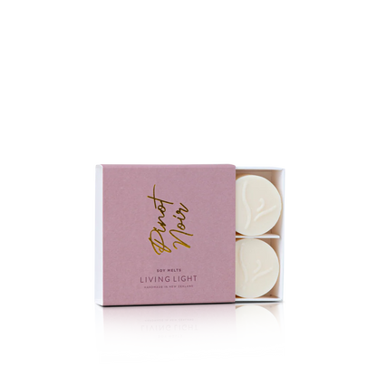 Pink box of 'Living Light' scented candles with 'Pistot Noir' branding on a white background