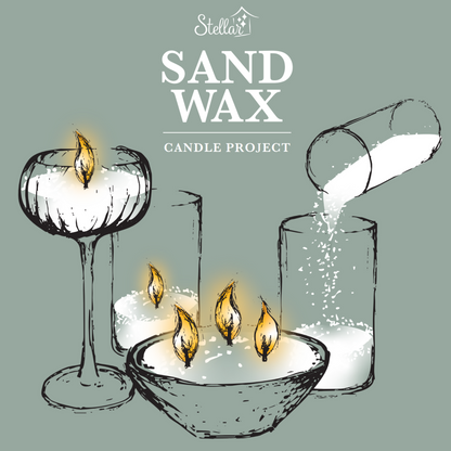 Illustration of candles being made with sand wax, featuring the Stellar brand.