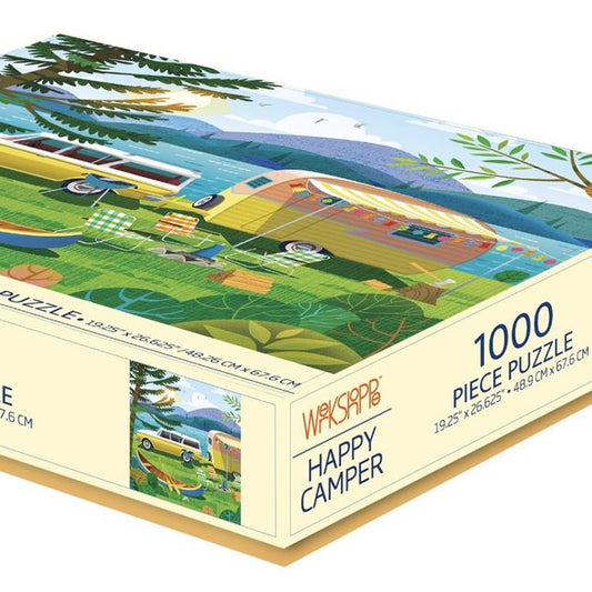 Wipeout Happy Camper 1000 piece puzzle box on a white background