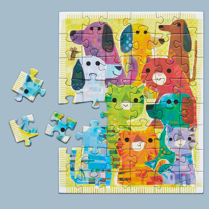 Colorful animal-themed puzzle on a light blue background