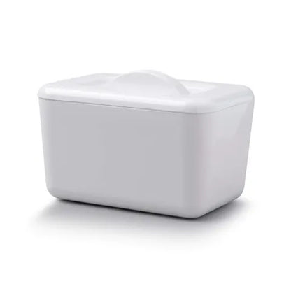 A white rectangular plastic storage container with a matching lid, shown on a clean white background with a soft shadow.
