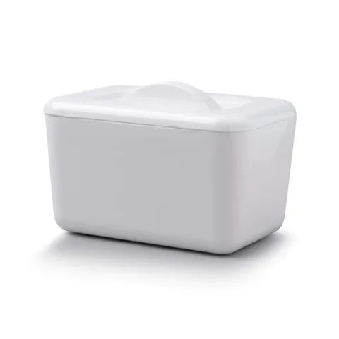 A white rectangular plastic storage container with a matching lid, shown on a clean white background with a soft shadow.