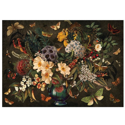 A colorful jigsaw puzzle depicting native New Zealand flora, moths, and butterflies.